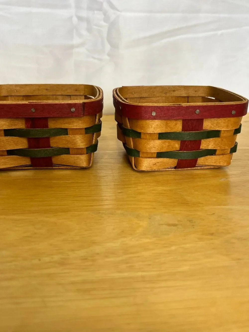 Set of 2 Longaberger 2006 Christmas Little Gift Basket Red & Green Baskets only
